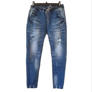 Dark-Wash Distressed Skinny Denim Jeans